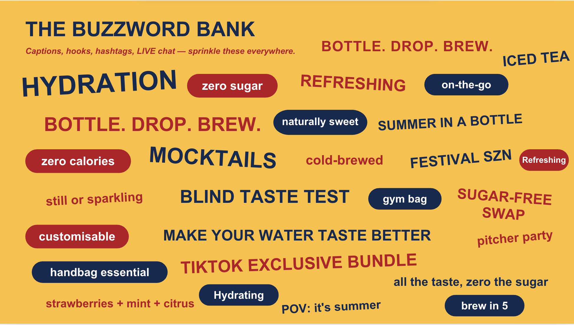 Keyword and buzzword bank used across Lipton captions, hooks and LIVE chat